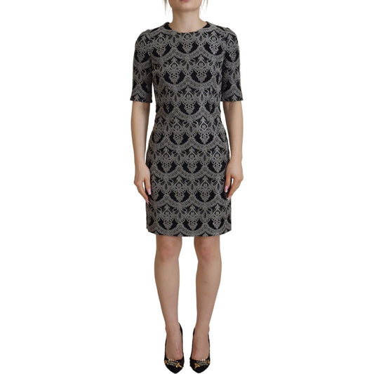 Dolce & Gabbana Black Gray Jacquard Sheath Bodycon Dress DR28804- 38