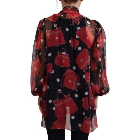 Dolce & Gabbana Black Red Sicily Bag Silk Shirt Top Blouse TSH83192- 40
