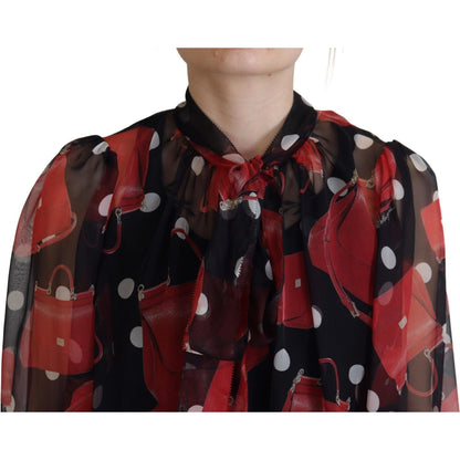 Dolce & Gabbana Black Red Sicily Bag Silk Shirt Top Blouse