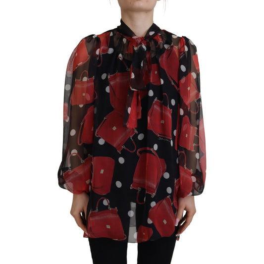 Dolce & Gabbana Black Red Sicily Bag Silk Shirt Top Blouse TSH83192- 40