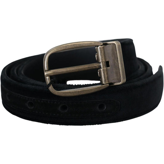 Dolce & Gabbana Black Velvet Leather Antique Metal Buckle BEL8909 - 38