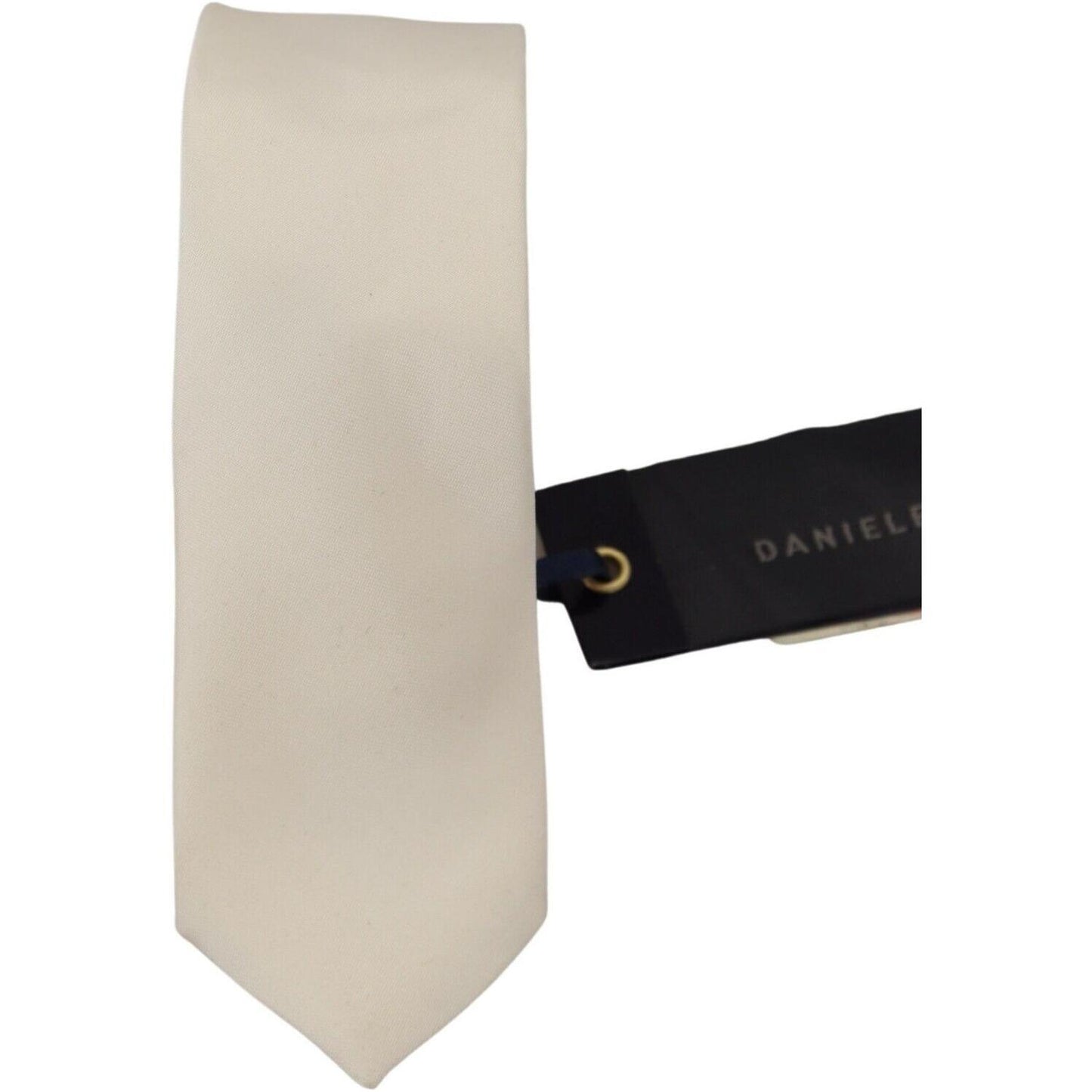 Daniele Alessandrini Off White Silk Men Necktie Adjustable Accessory Tie KRA3210