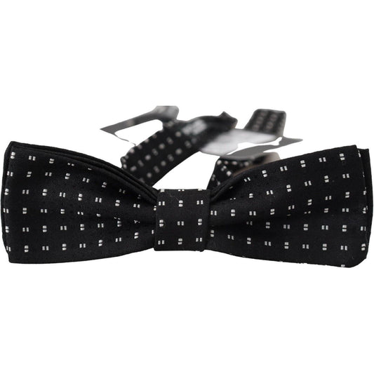 Dolce & Gabbana Black Silk Patterned Neck Papillon Accessory Bow Tie KRA3765