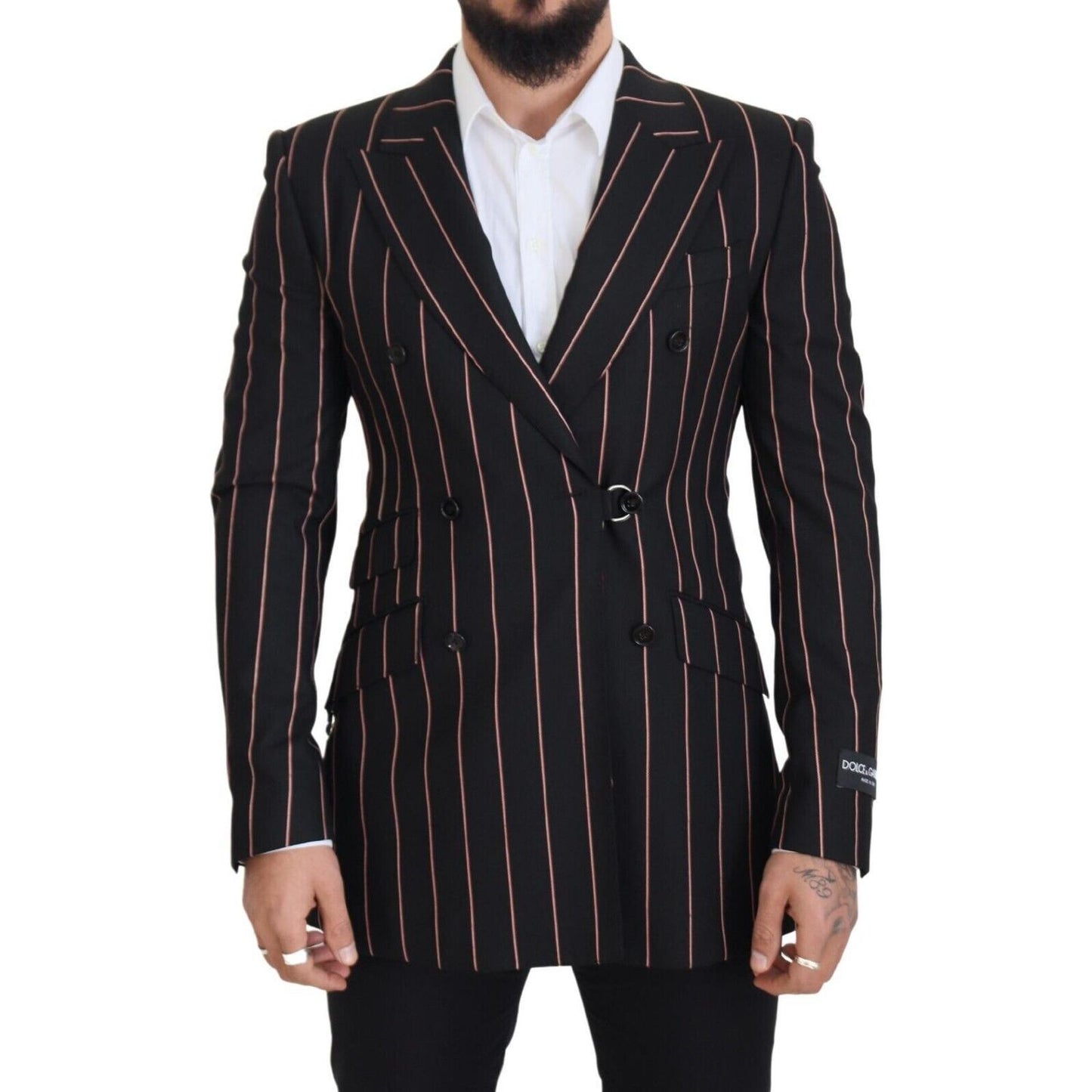 Dolce & Gabbana Black Stripes Viscose Double Breasted Blazer