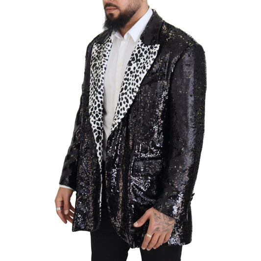 Dolce & Gabbana Black Sequined Cow Pattern Nylon Blazer JKT3432 - 48