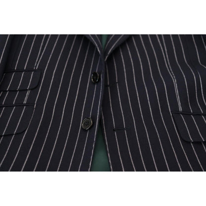 Dolce & Gabbana Dark Blue Stripe Wool Single Breasted Blazer