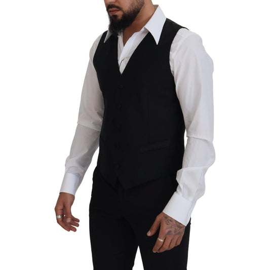 Dolce & Gabbana Black Virgin Wool Waistcoat Formal Dress Vest TSH83183 - 50