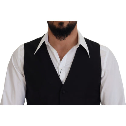 Dolce & Gabbana Black Virgin Wool Waistcoat Formal Dress Vest