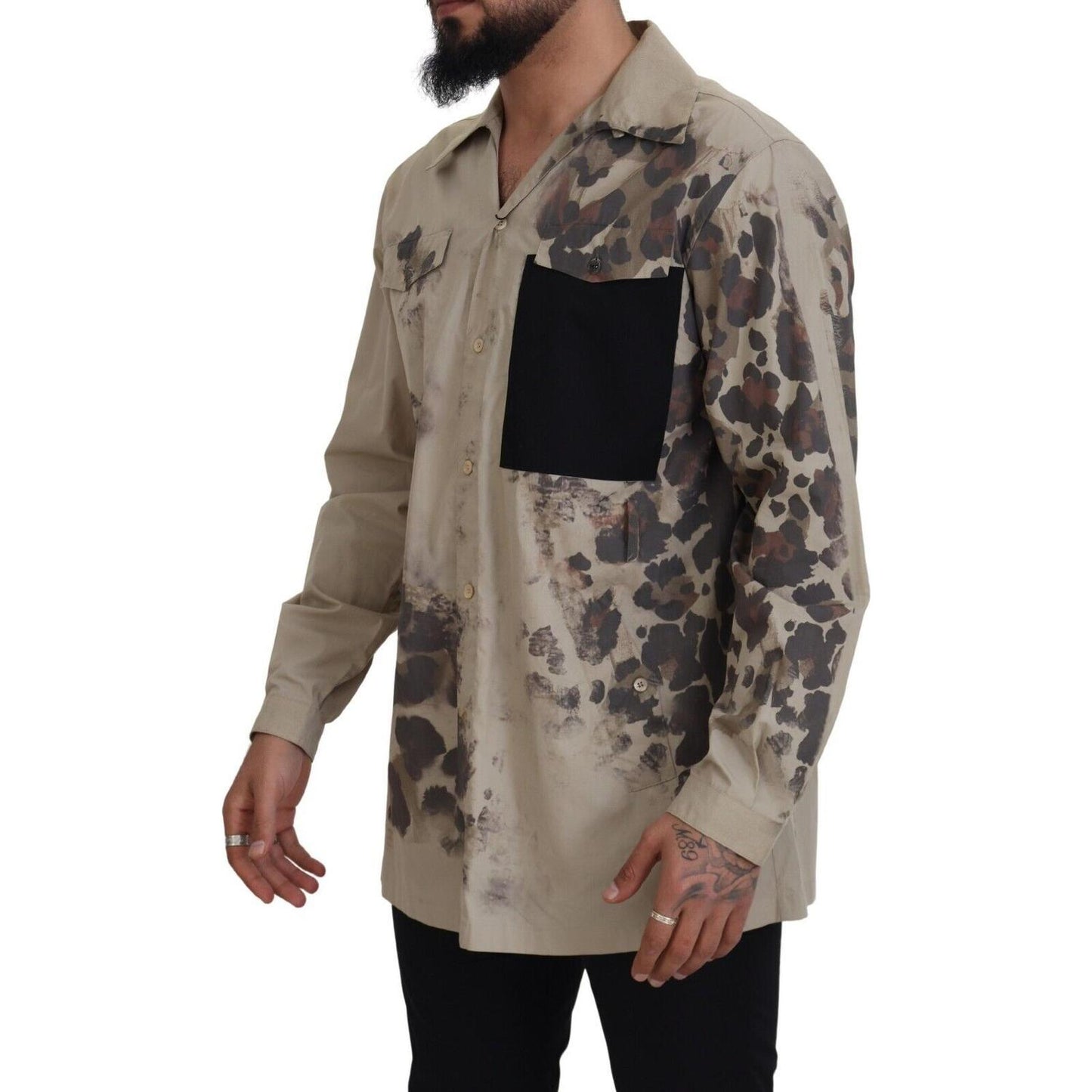 Dolce & Gabbana Beige Camouflage Cotton Long Sleeves Shirt