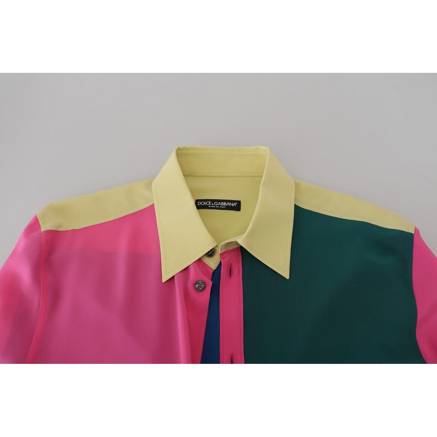 Dolce & Gabbana Multicolor Patchwork Silk Button Down Shirt