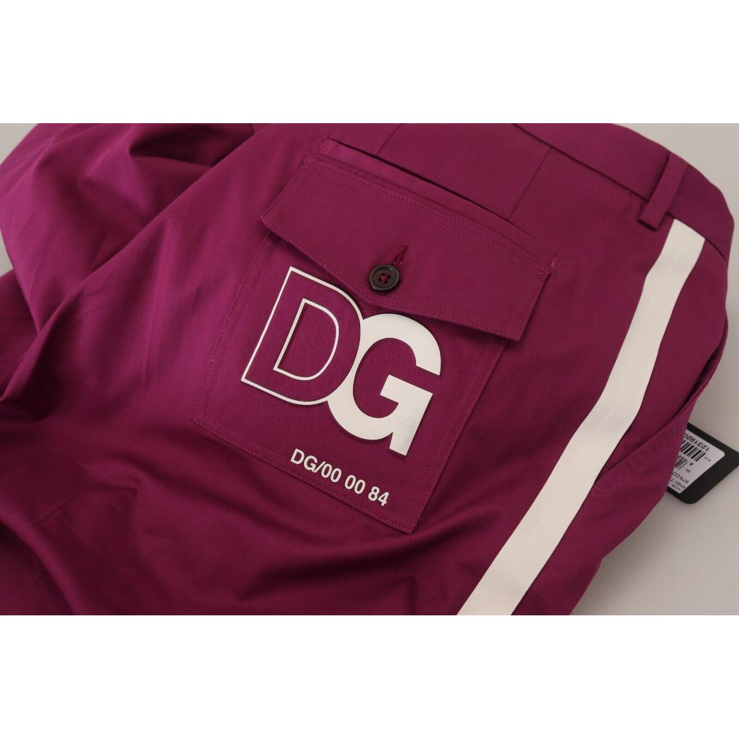 Dolce & Gabbana Magenta Cotton DG Logo Pocket Trouser Pants