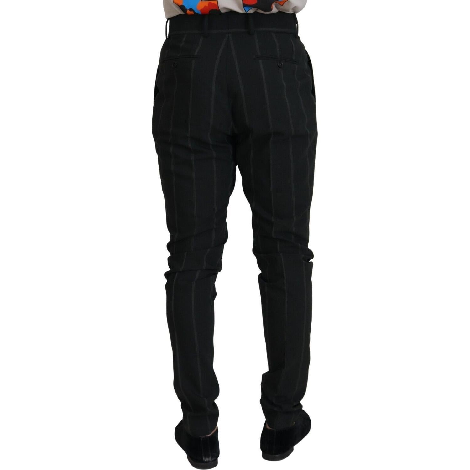 Dolce & Gabbana Black Striped Men Trousers Cotton Pants