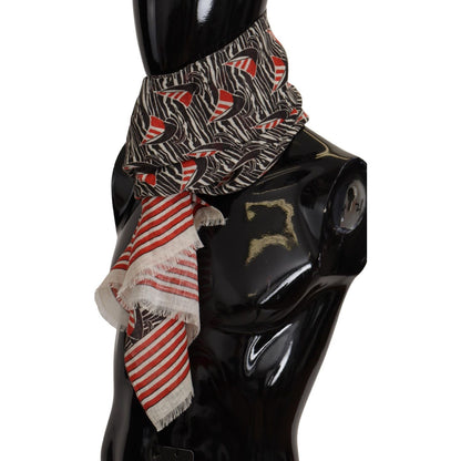 Dolce & Gabbana Black Red Linen Sailboat Stripe Print Shawl Scarf