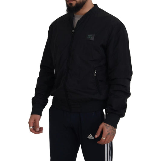 Dolce & Gabbana Black Nylon Logo Bomber Zipper Jacket JKT3478- 46
