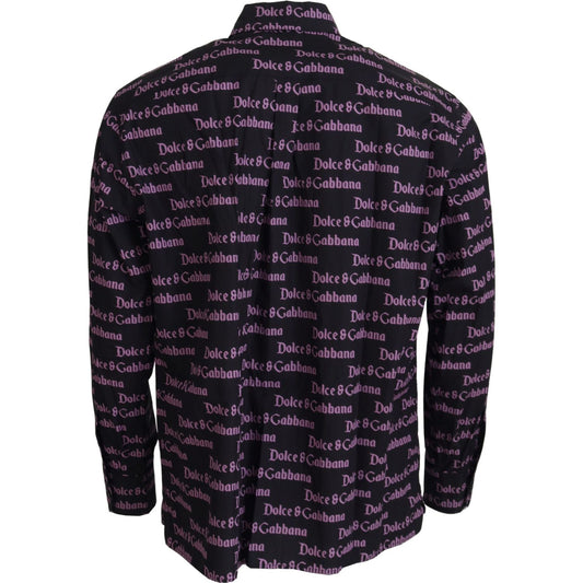 Dolce & Gabbana Black Purple Logo Slim Dress Formal Shirt TSH83560- 39
