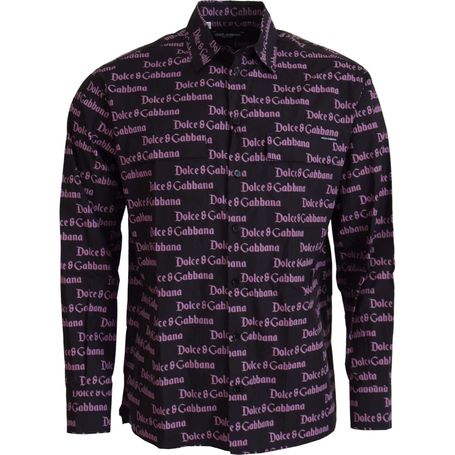 Dolce & Gabbana Black Purple Logo Slim Dress Formal Shirt