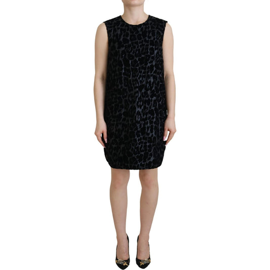 Dolce & Gabbana Black Leopard Shift Mini Polyester Dress DR28793 - 40