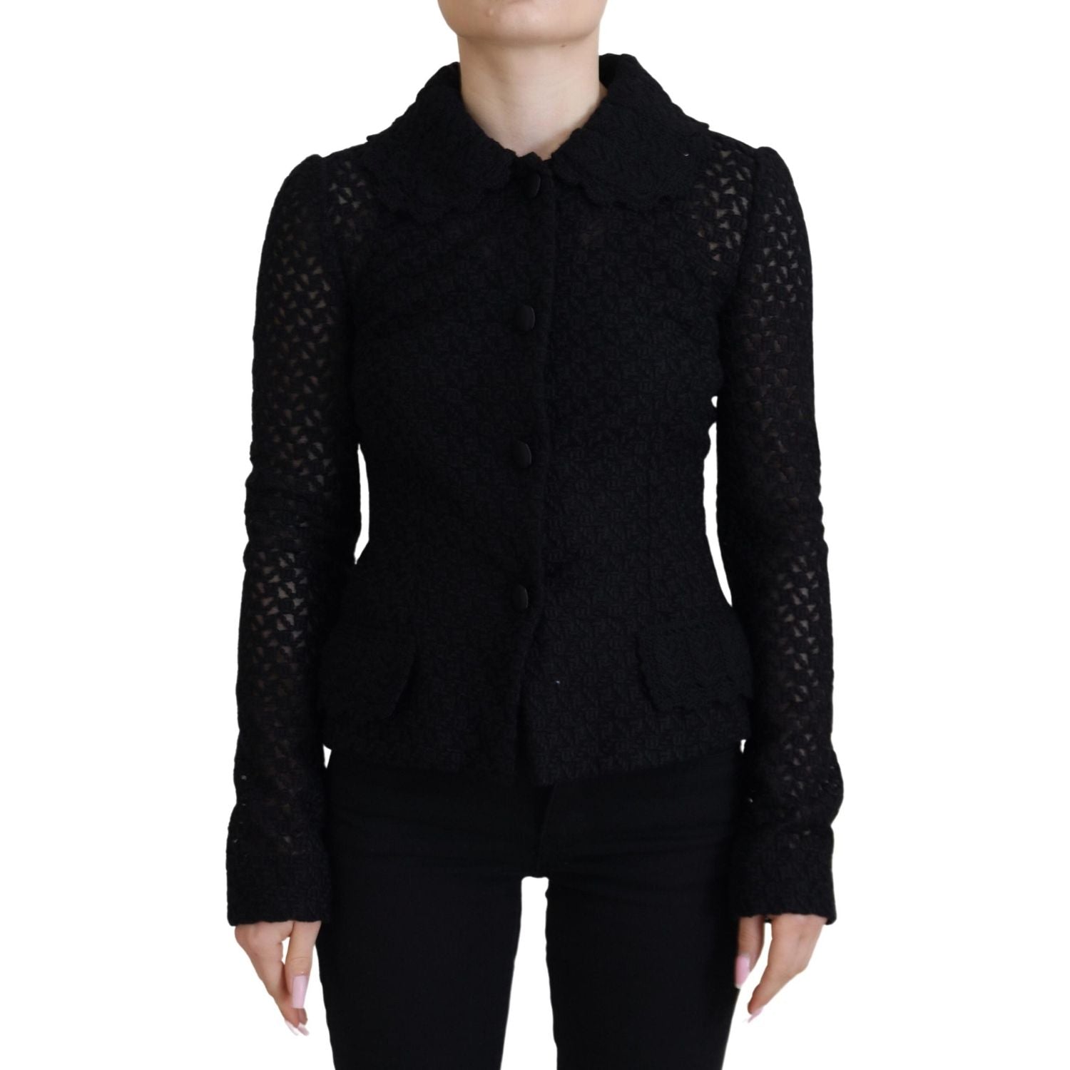 Dolce & Gabbana Black Wool Knitted Button Down Collar Jacket