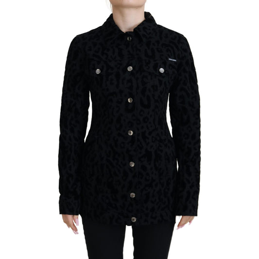 Dolce & Gabbana Black Leopard Long Sleeve Denim Cotton Jacket JKT3471 - 40
