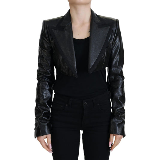 Dolce & Gabbana Black Long Sleeves Crop Blazer Cotton Jacket JKT3489 - 40