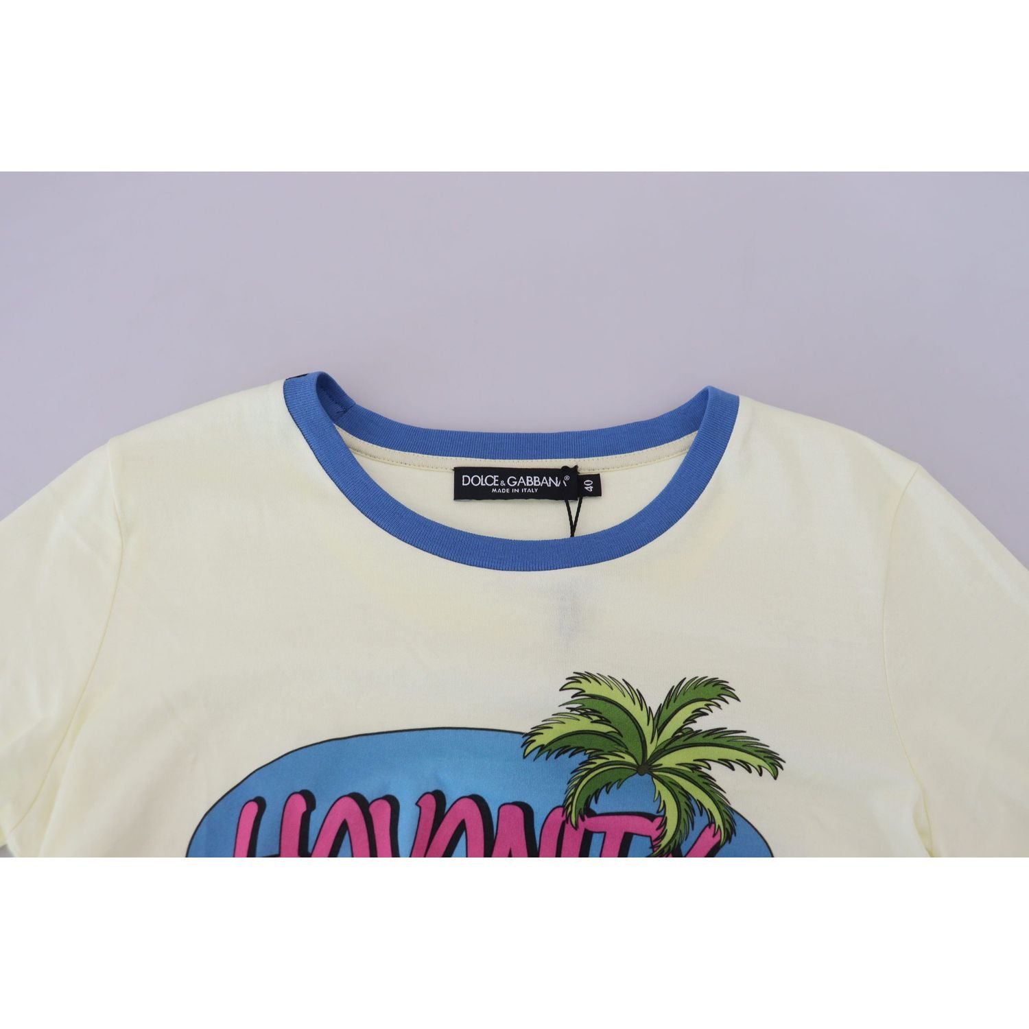 تي شيرت قطني أصفر أنيق بطبعة أنيقة من دولتشي آند غابانا