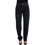 Dolce & Gabbana Black Cotton Tattered High Waist Denim Jeans PAN73081 - 40