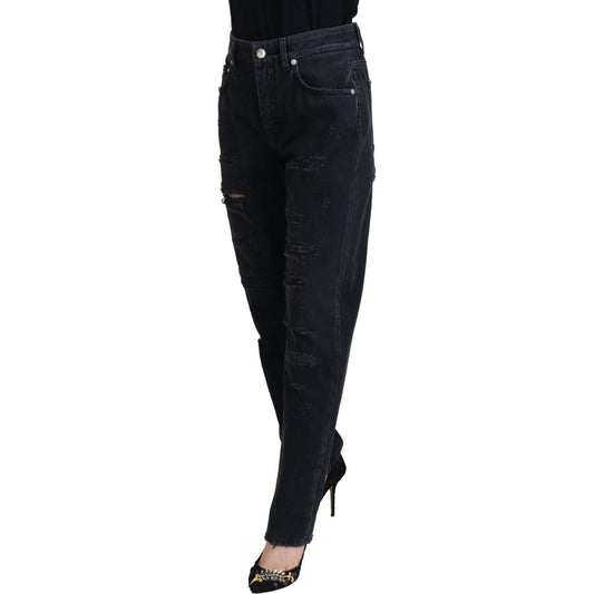 Dolce & Gabbana Black Cotton Tattered High Waist Denim Jeans PAN73081 - 40