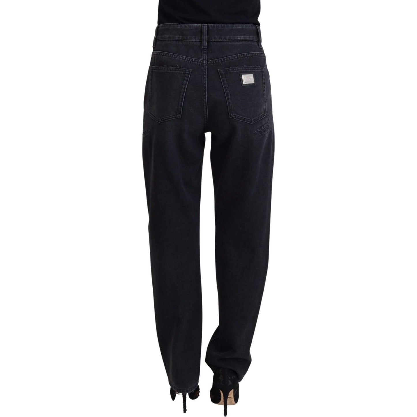Dolce & Gabbana Black Cotton Tattered High Waist Denim Jeans PAN73081 - 40