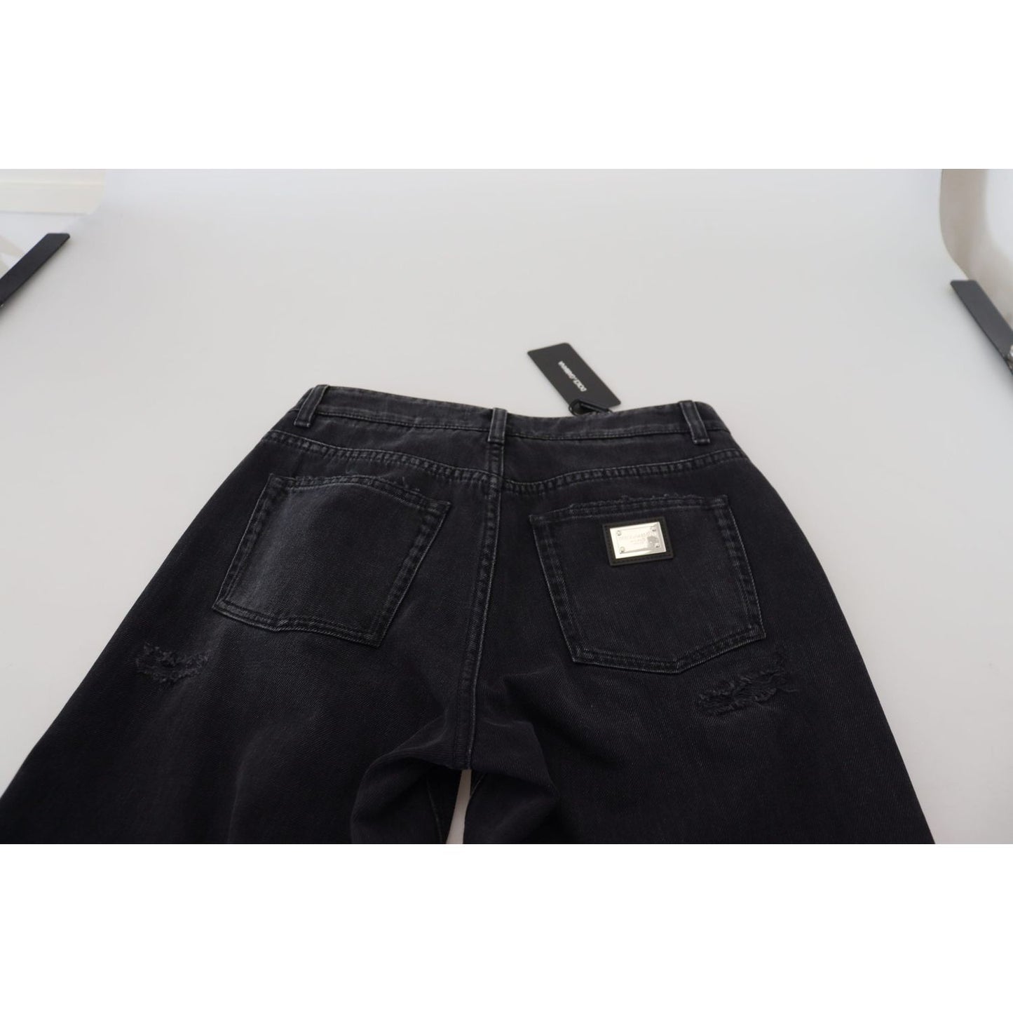 Dolce & Gabbana Black Cotton Tattered High Waist Denim Jeans PAN73081 - 40