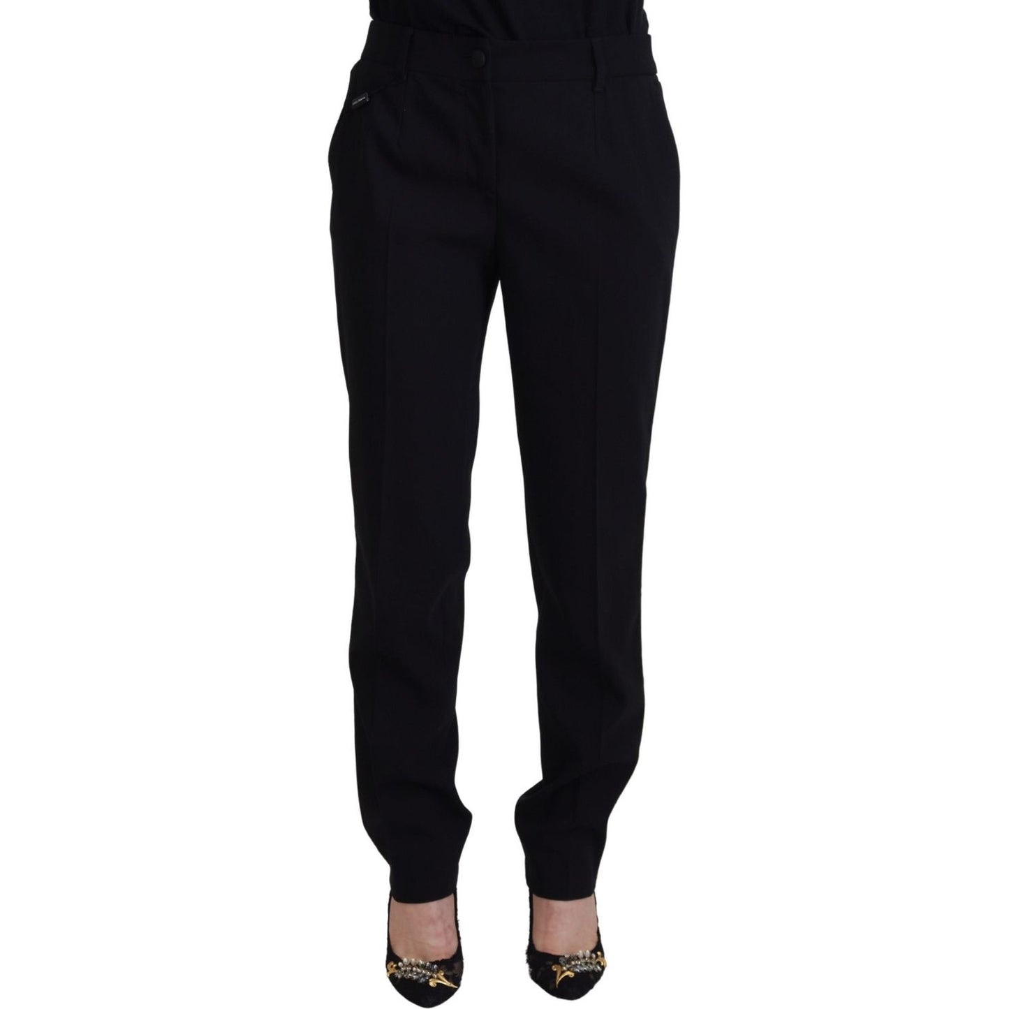 Dolce & Gabbana Black Tapered Women Wool Pants PAN74213 - 40