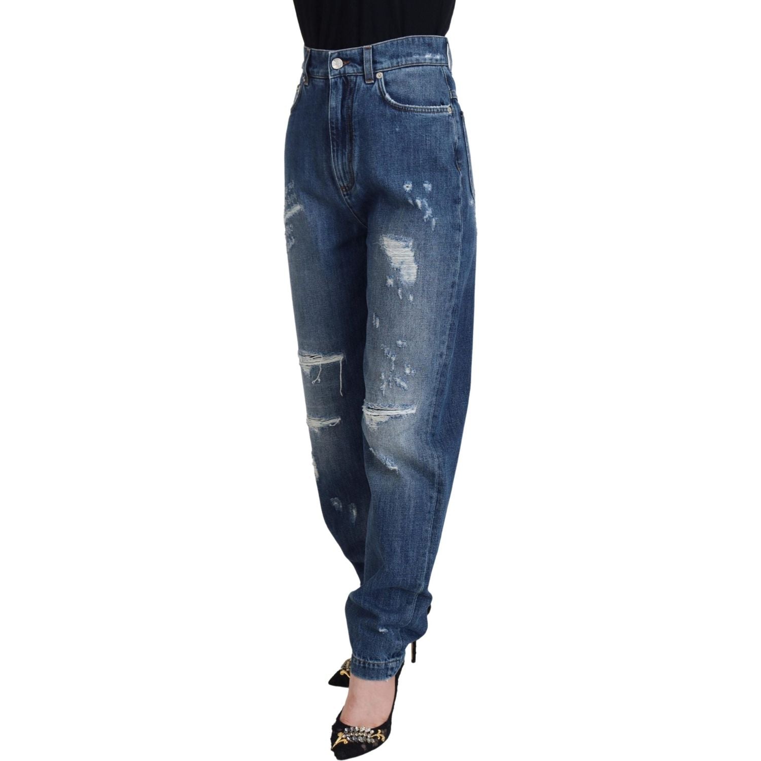 Dolce & Gabbana Blue Washed Cotton Tattered Denim Jeans