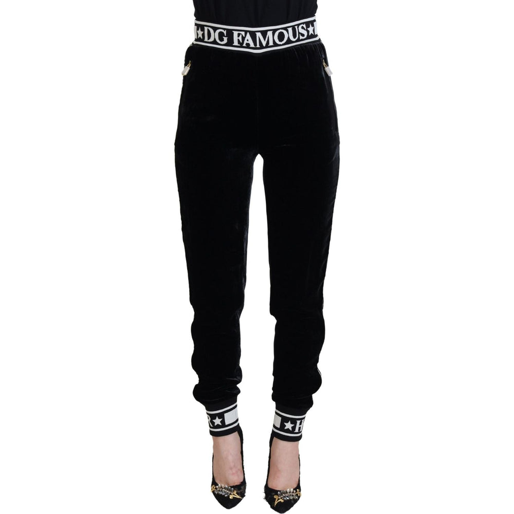 Dolce & Gabbana Black DG Logo Velvet Trouser Pants PAN74230 - 36
