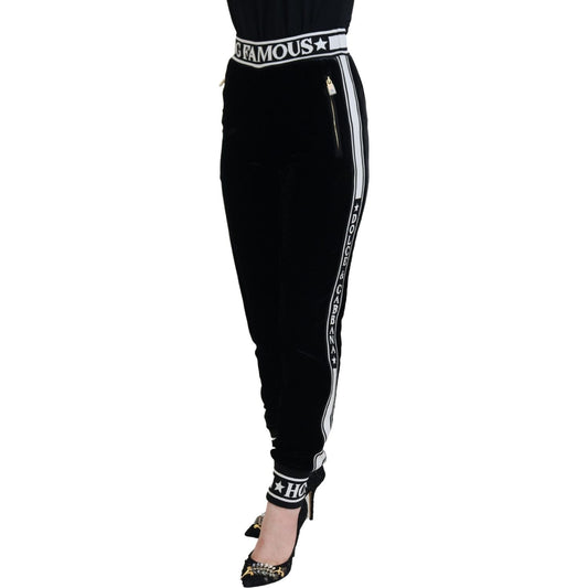 Dolce & Gabbana Black DG Logo Velvet Trouser Pants PAN74230 - 36