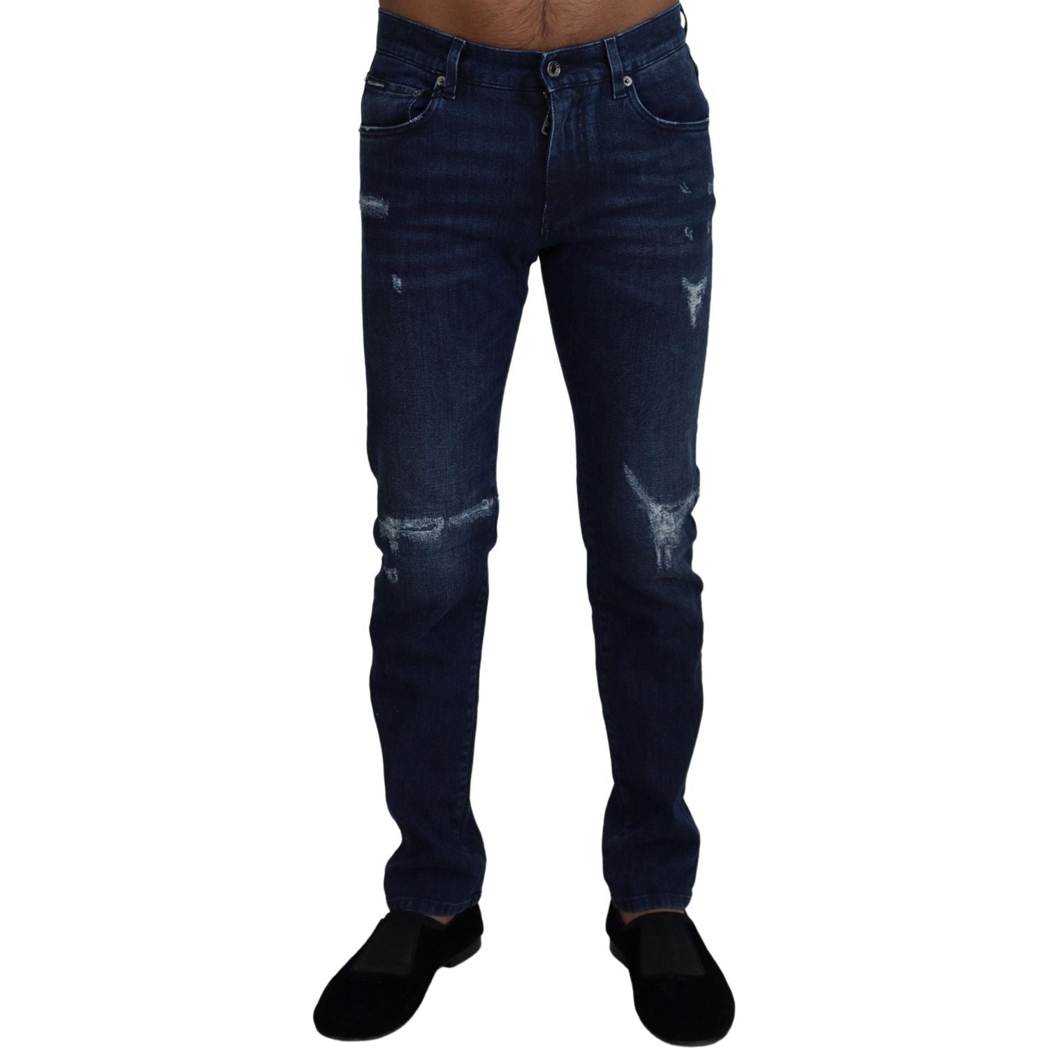 Dolce & Gabbana Blue Cotton Skinny Tattered Denim Jeans