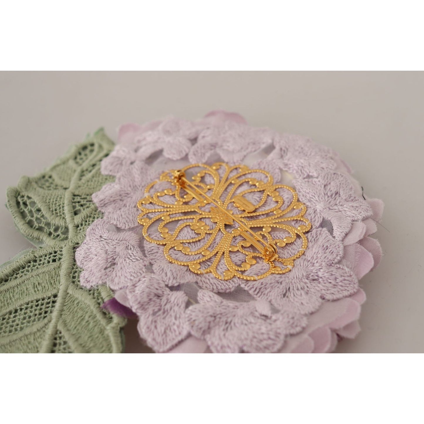 Dolce & Gabbana Purple Floral Gold Tone Brass Women Brooch Brooch