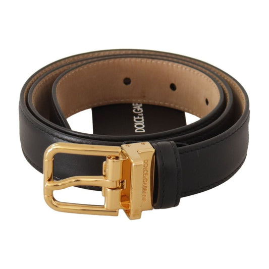 Dolce & Gabbana Black Calf Leather Gold Metal Logo Waist Buckle Belt WMB242 - 75