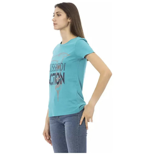 Trussardi Action Light Blue Cotton Women T-Shirt TR-23000-XS