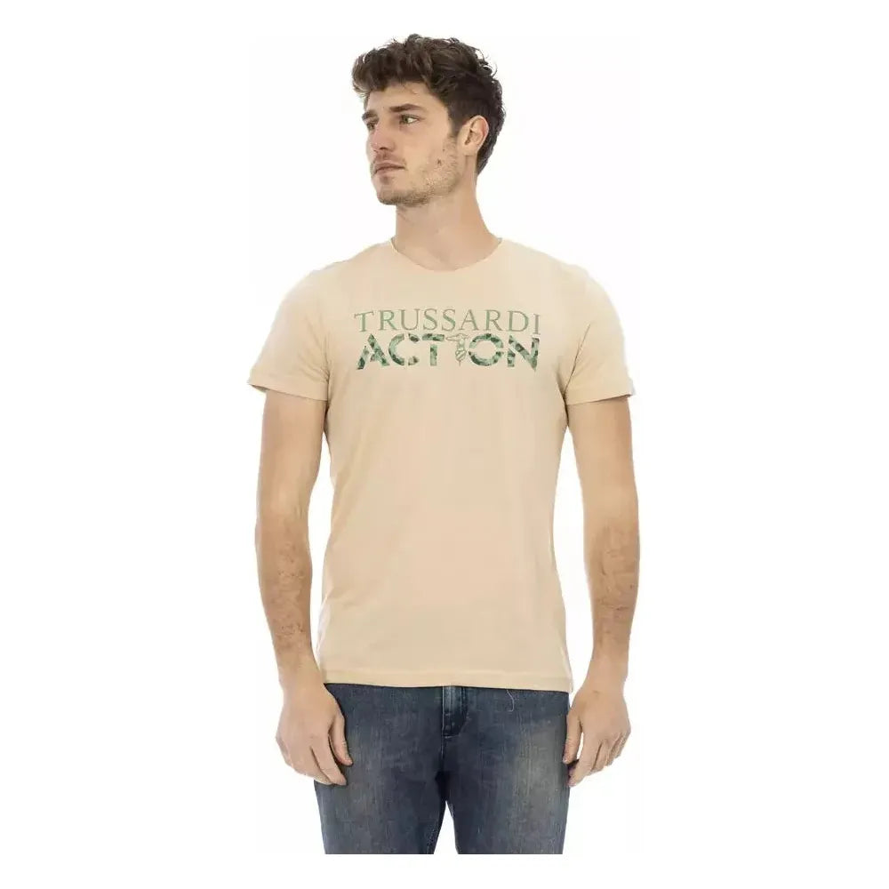 تي شيرت رجالي من Trussardi Action مصنوع من القطن باللون البيج