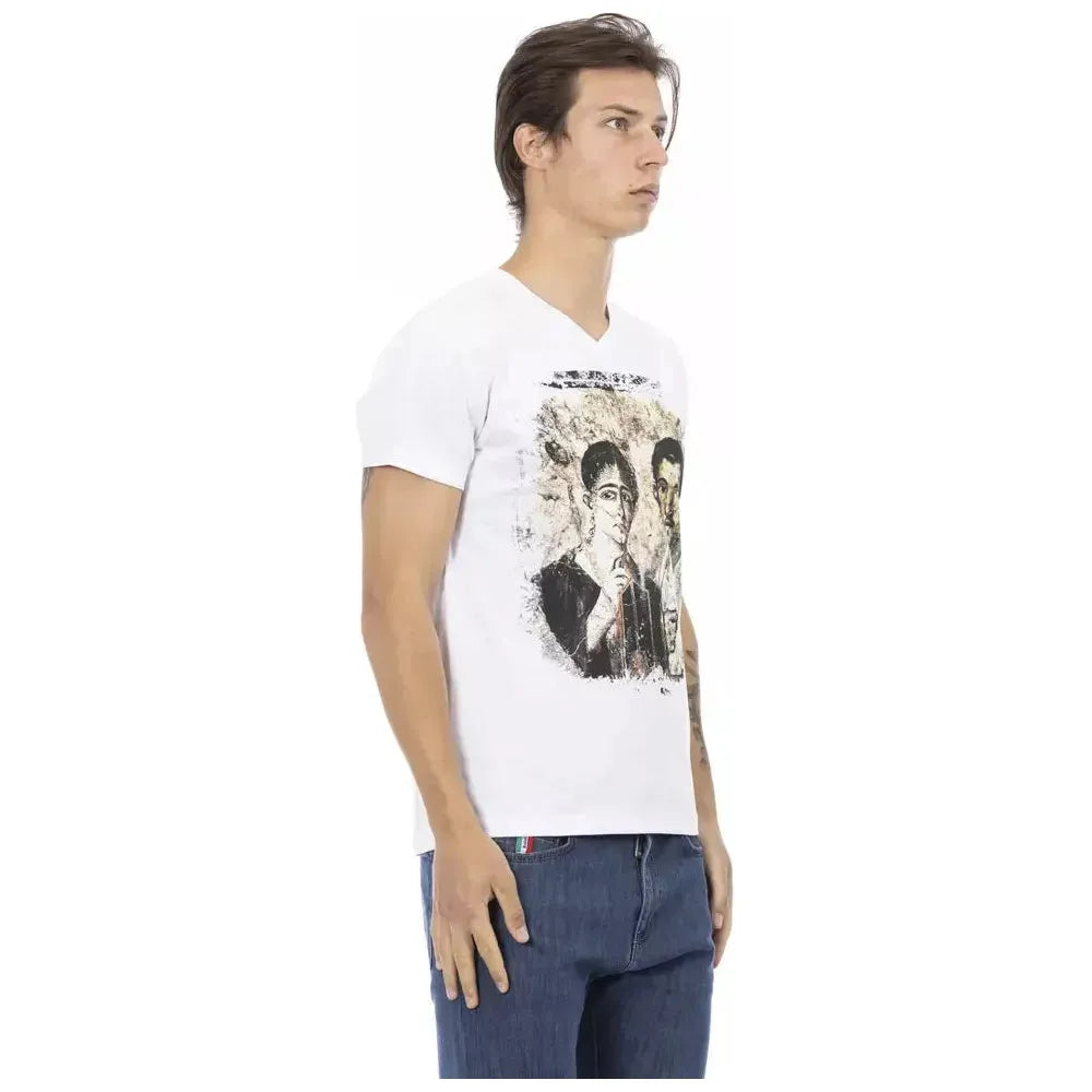 Trussardi Action White Cotton Men's V-Neck T-Shirt