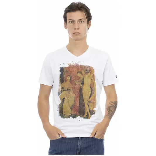 Trussardi Action White Cotton Men's V-Neck T-Shirt