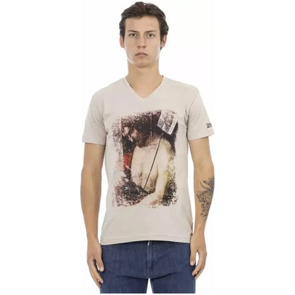 Trussardi Action Beige Cotton Men V-neck T-shirt