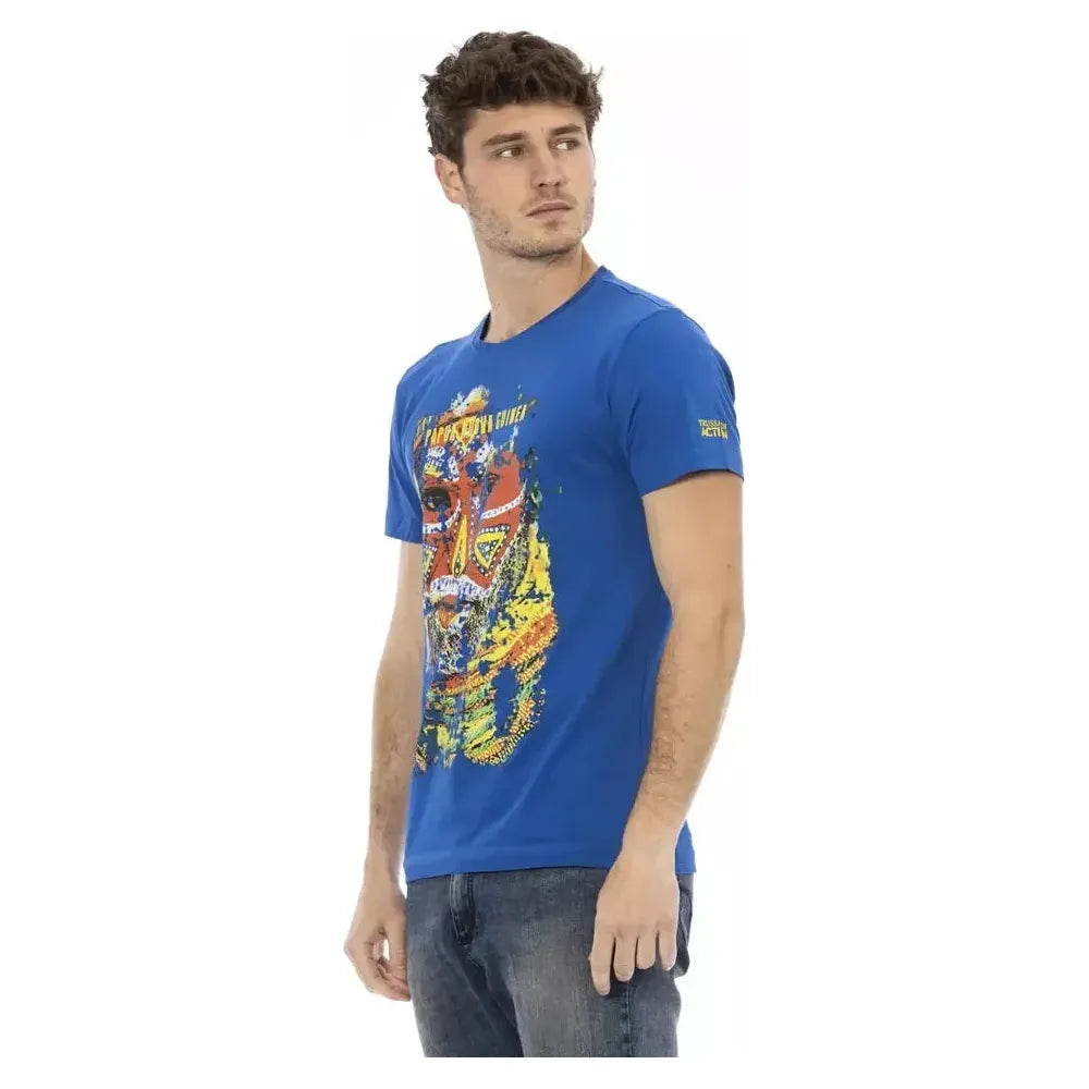 تي شيرت رجالي من القطن باللون الأزرق من Trussardi Action