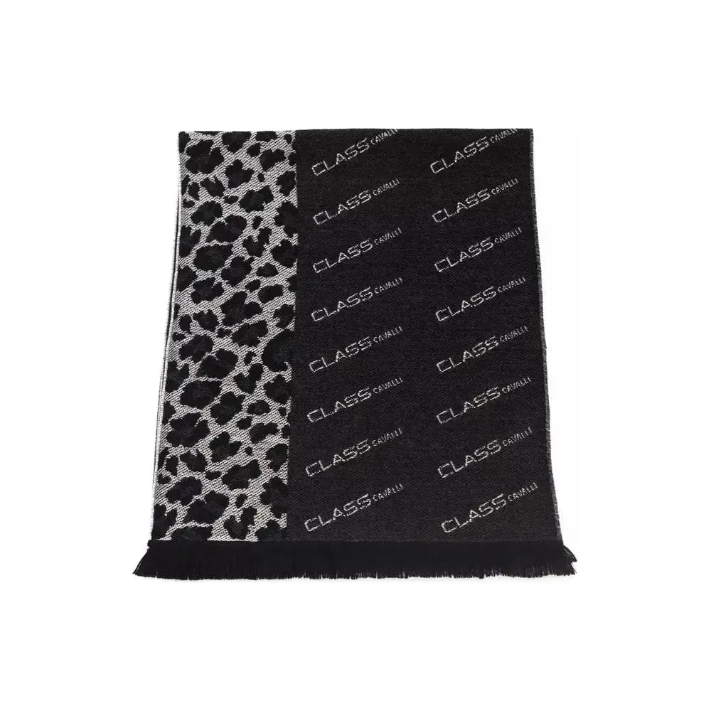 Cavalli Class Black Wool Scarf