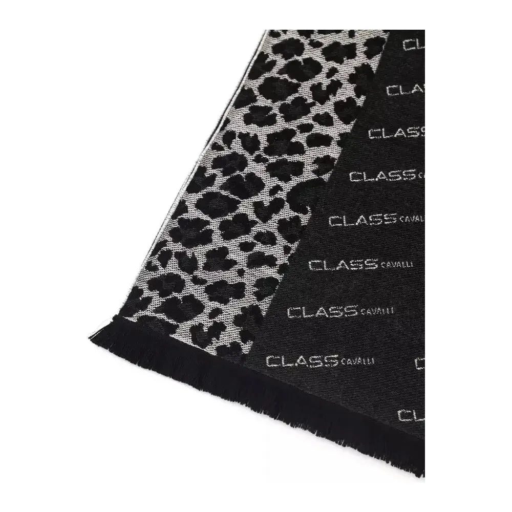 Cavalli Class Black Wool Scarf