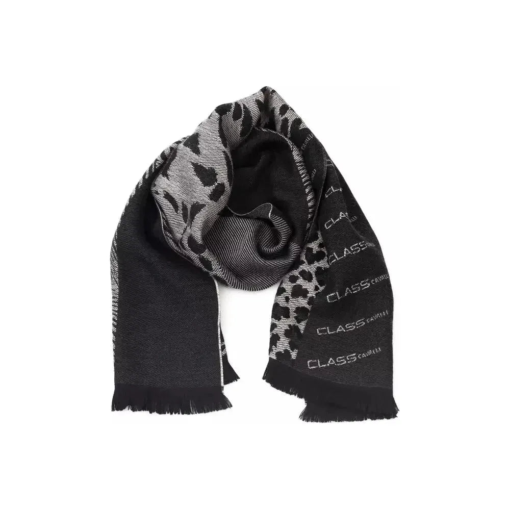 Cavalli Class Black Wool Scarf