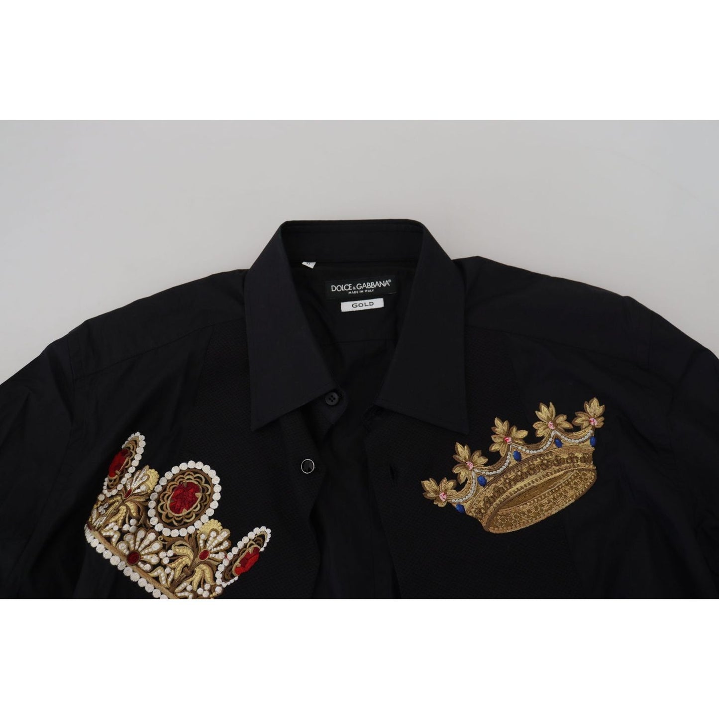 Dolce & Gabbana Black Gold Crown Slim Fit Dress Formal Shirt
