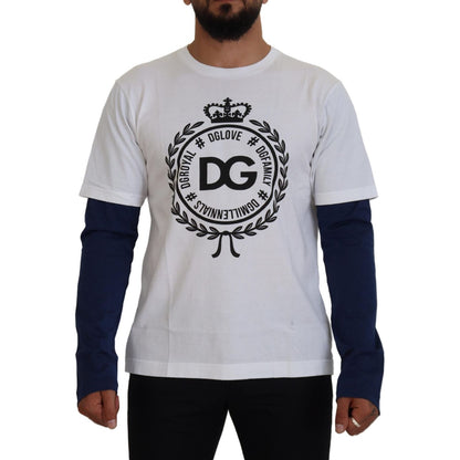 Dolce & Gabbana White Blue DG Crown Pullover Sweater