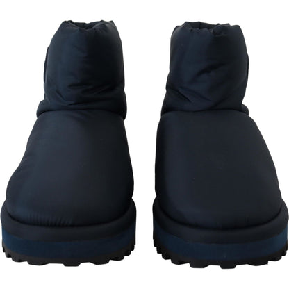 Dolce & Gabbana Blue Nylon Boots Padded Mid Calf Shoes
