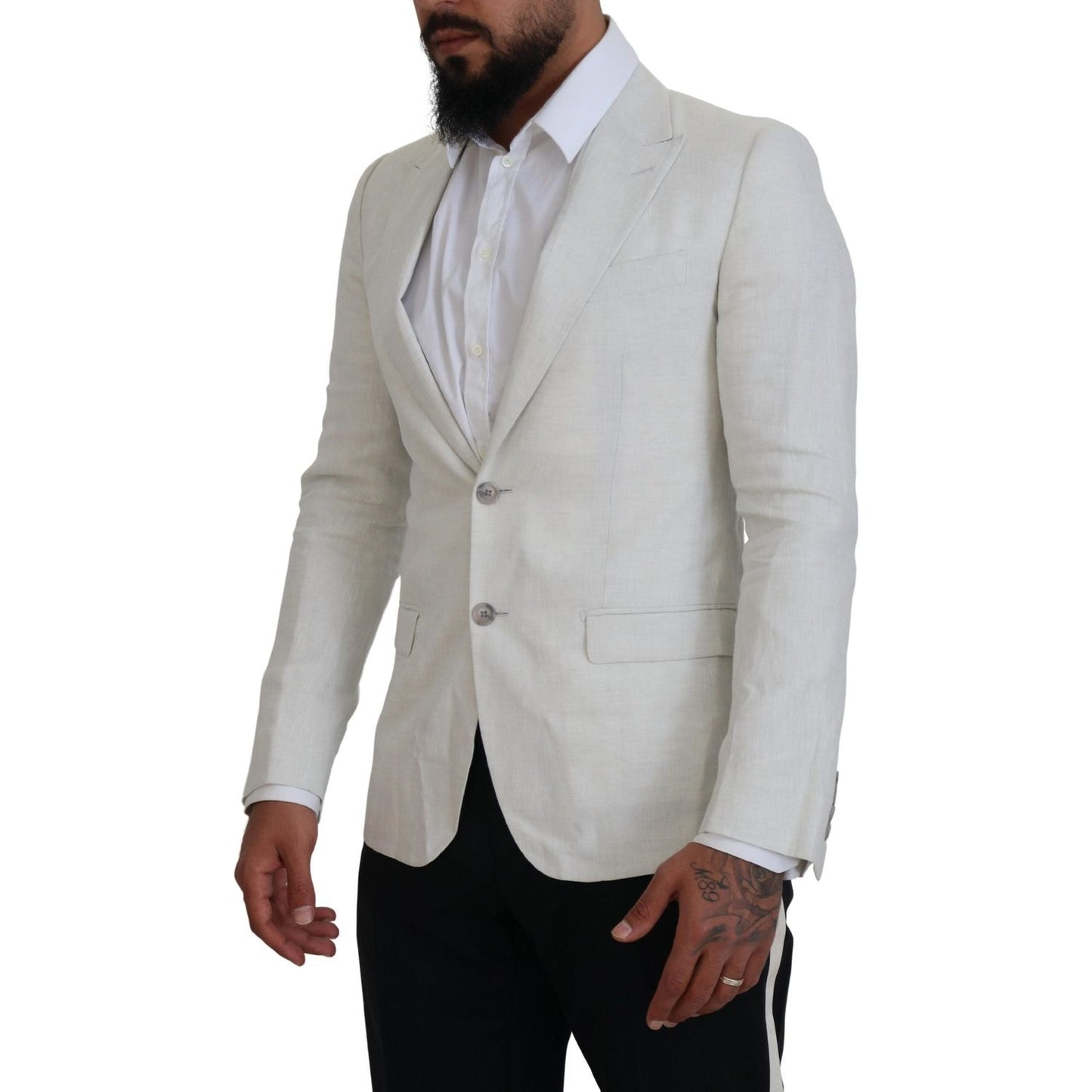 Dolce & Gabbana White Linen Slim Fit Jacket Blazer