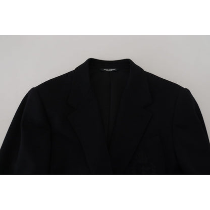 Dolce & Gabbana Black Wool Crown Slim Fit Jacket Blazer